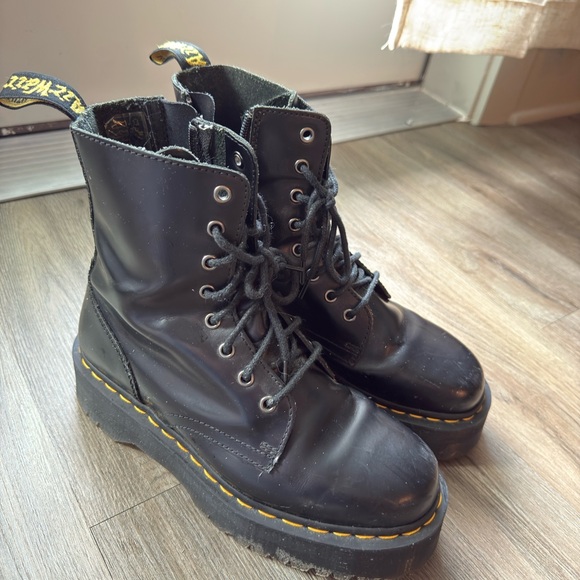 Dr. Martens Black Leather Platform Women's Boots - Picture 1 of 4